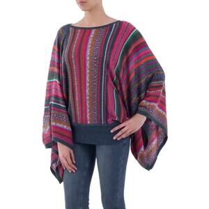 NWOT NOVICA Colorful Striped Alpaca Wool Blend Sweater “Fiesta Dance" Sz L/XL